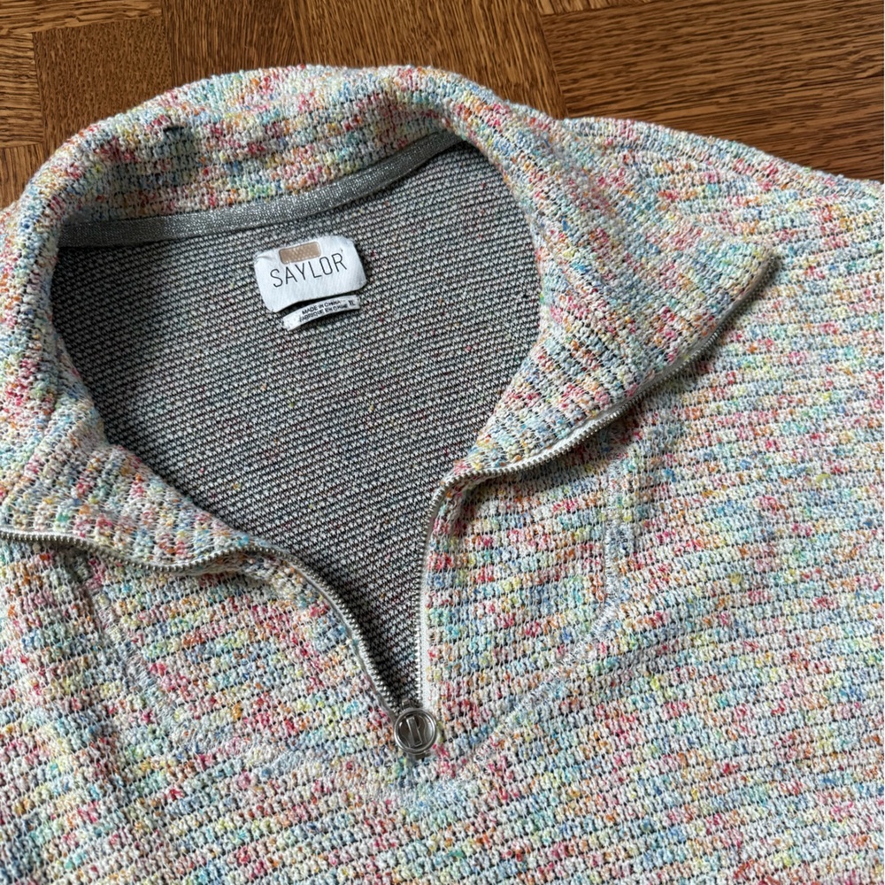 SAYLOR Lexington‎ Intermix Zip Sweater Speckled Textured Rainbow Cropped  XL